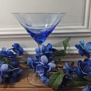 Waterford Marquis Polka Dot bright blue crystal martini glass